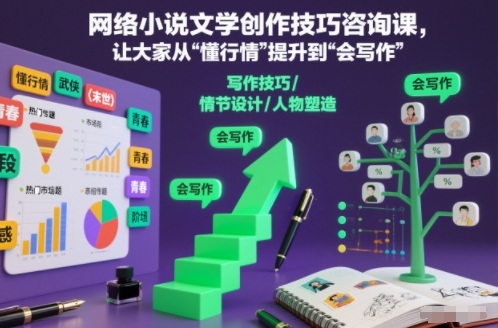 网络小说文学创作技巧咨询课,让大家从“懂行情”提升到”会写作”的高度-汇课新知资源网