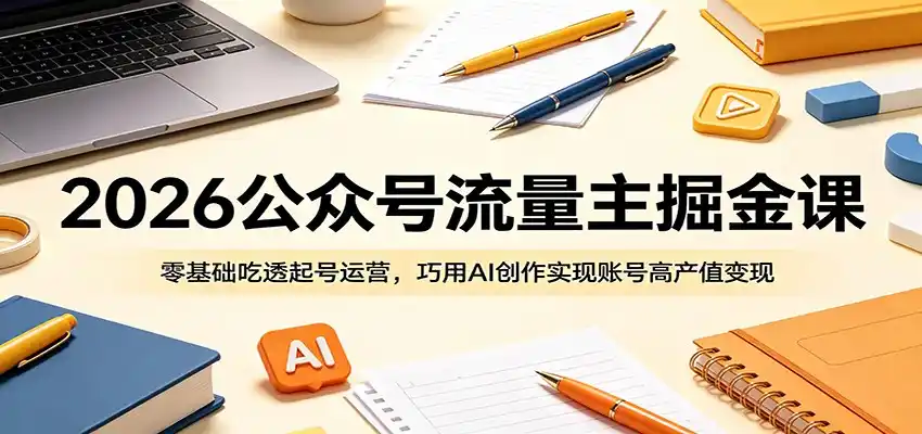 2026公众号流量主掘金课：零基础吃透起号运营，巧用AI创作实现账号高产值变现-汇课新知资源网