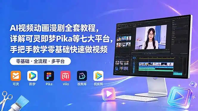 AI视频动画漫剧全套教程,详解可灵即梦Pika等七大平台,手把手教学零基础快速做视频-汇课新知资源网
