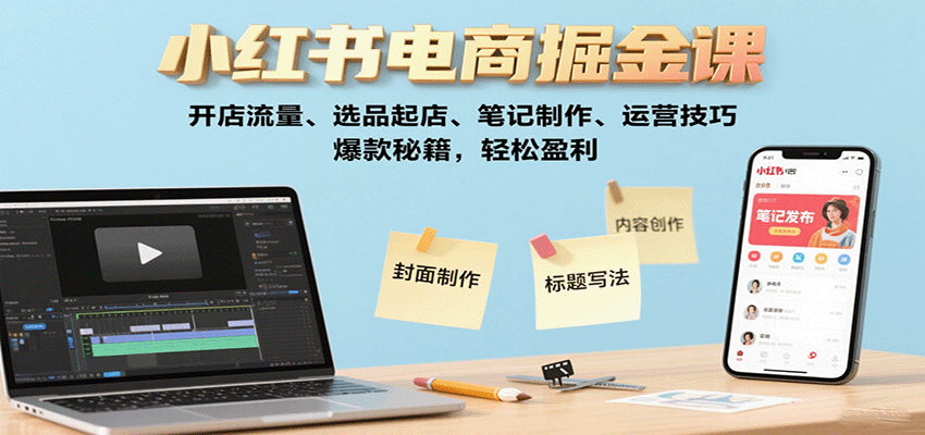 小红书电商掘金课:开店流量、选品起店、笔记制作、运营技巧,爆款秘籍,轻松盈利-汇课新知资源网