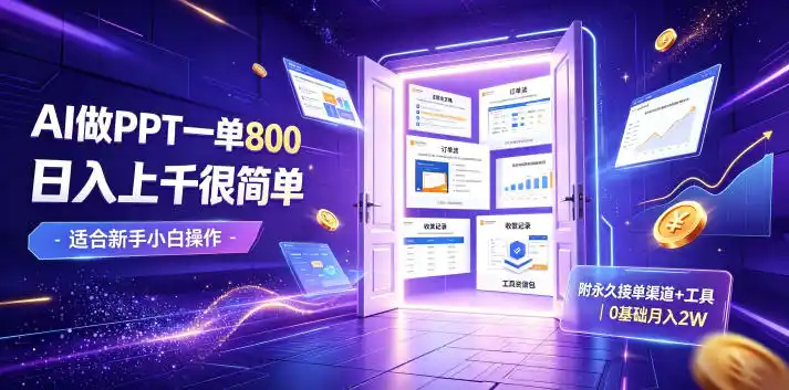 AI做PPT一单800,日入上千很简单,附永久接单渠道+工具,0基础月入2W【揭秘】-汇课新知资源网
