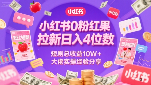 小红书0粉红果短剧拉新日入4位，数短剧总收益10W+大佬实操经验分享-汇课新知资源网