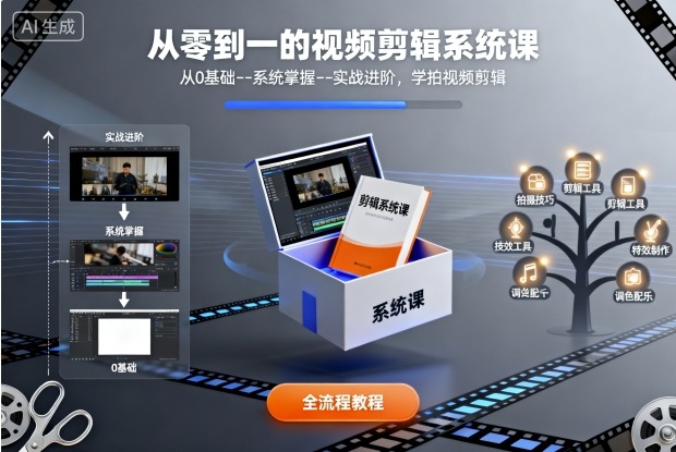 从零到一的视频剪辑系统课,从0基础–系统掌握–实战进阶,学拍视频剪辑-汇课新知资源网