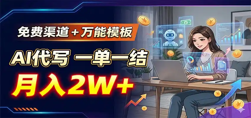 免费渠道+万能模板,AI代写一单一结,月入2W+-汇课新知资源网