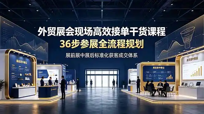 外贸展会现场高效接单干货课程,36步参展全流程规划,展前展中展后标准化获客成交体系-汇课新知资源网