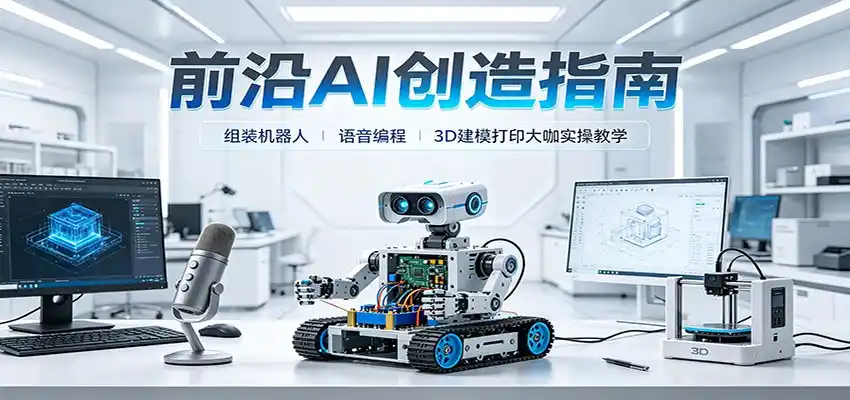前沿AI创造指南:组装机器人、语音编程、3D建模打印大咖实操教学-汇课新知资源网