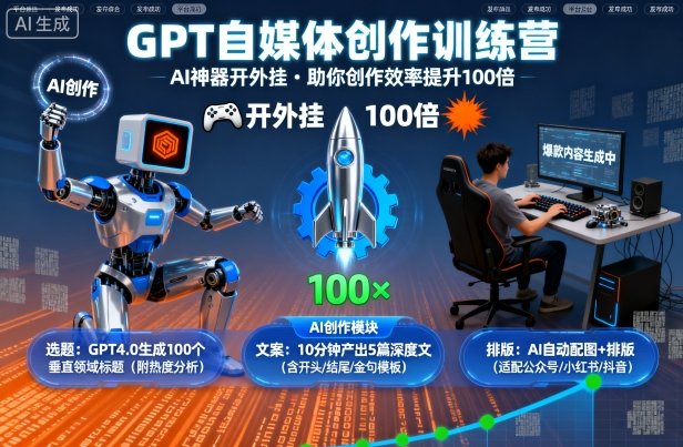 GPT自媒体创作训练营：AI神器开外挂，助你创作效率提升100倍-汇课新知资源网
