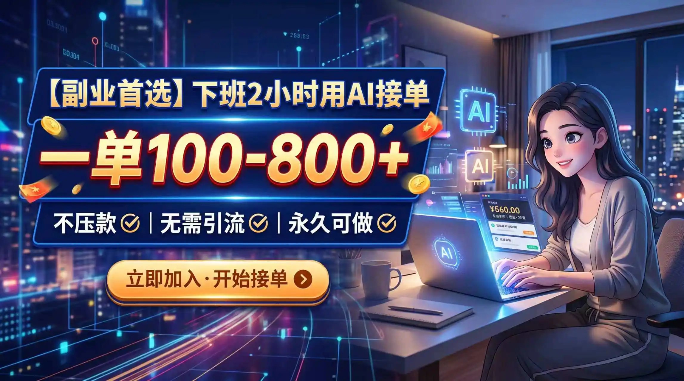 下班2小时用AI接单,一单100-800+,不压款,无需引流,永久可做-汇课新知资源网