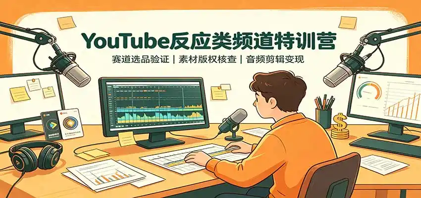 YouTube反应类频道特训营:赛道选品验证,素材版权核查,音频剪辑变现-汇课新知资源网