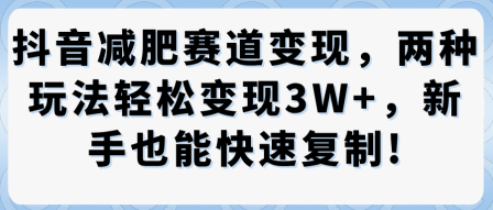 抖音减肥赛道变现,两种玩法轻松变现3W+,新手也能快速复制-汇课新知资源网