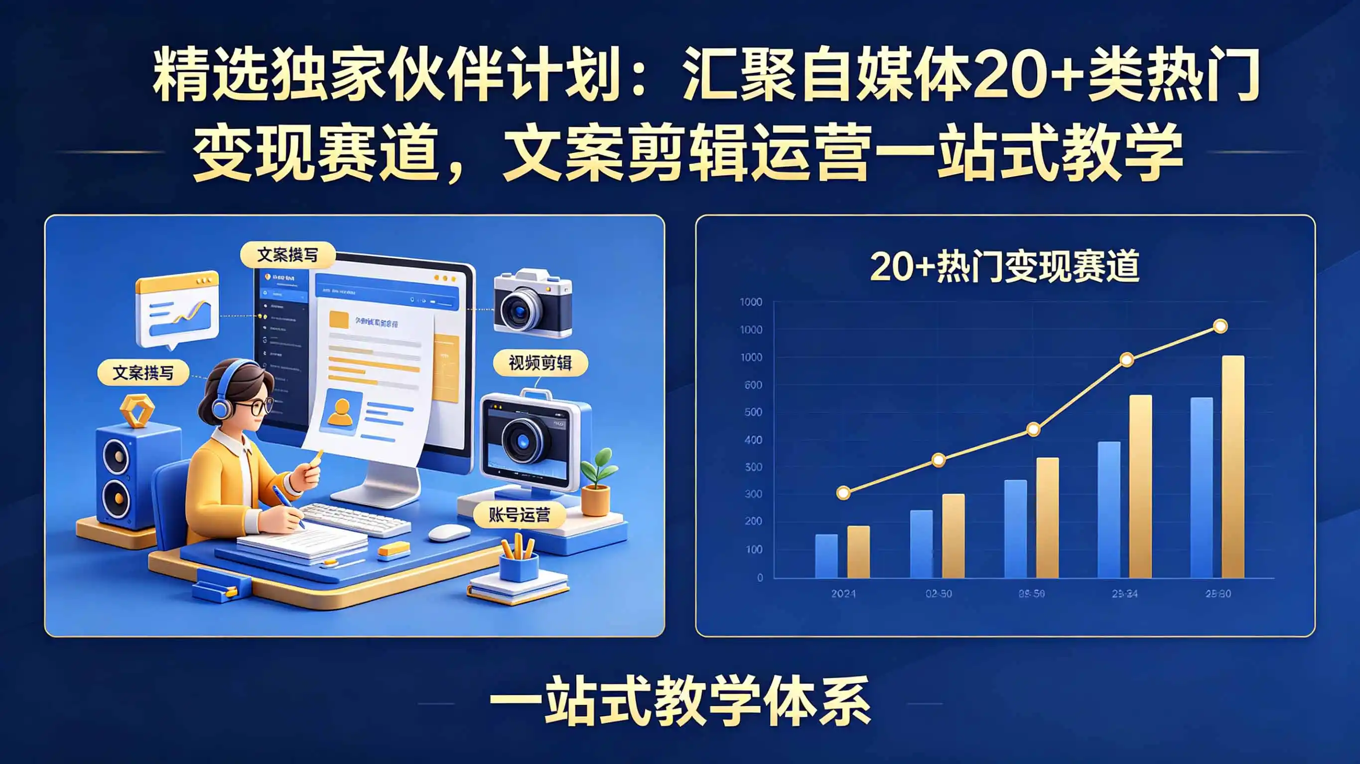 精选独家伙伴计划:汇聚自媒体20+类热门变现赛道,文案剪辑运营一站式教学-汇课新知资源网