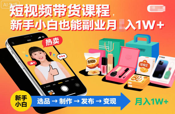 短视频带货课程,新手小白也能副业月入1W+,轻松搞定-汇课新知资源网