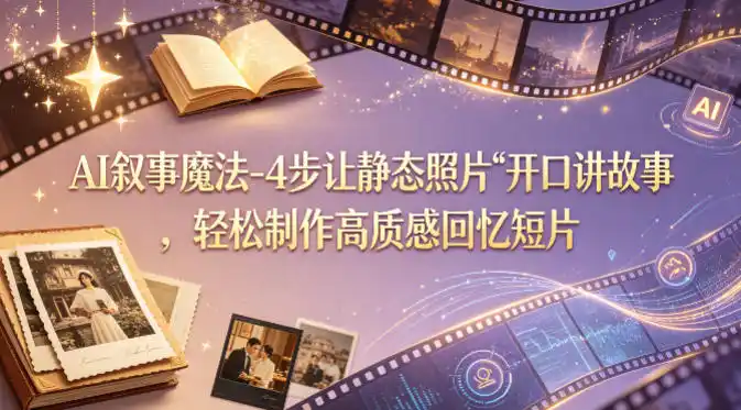 AI叙事魔法-4步让静态照片“开口讲故事”,轻松制作高质感回忆短片-汇课新知资源网