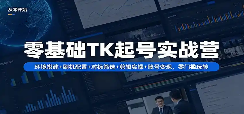 零基础TK起号实战营:环境搭建+ 刷机配置+对标筛选+剪辑实操+账号变现,零门槛玩转-汇课新知资源网