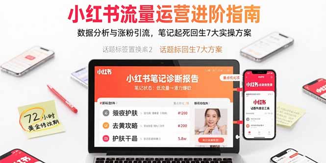 小红书流量运营进阶指南，数据分析与涨粉引流，笔记起死回生7大实操方案-汇课新知资源网