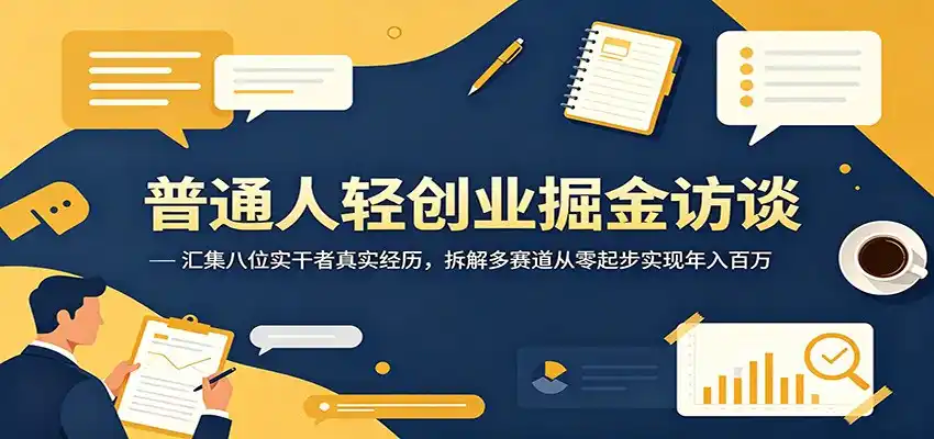 普通人轻创业掘金访谈：汇集八位实干者真实经历，拆解多赛道从零起步实现年入百万-汇课新知资源网