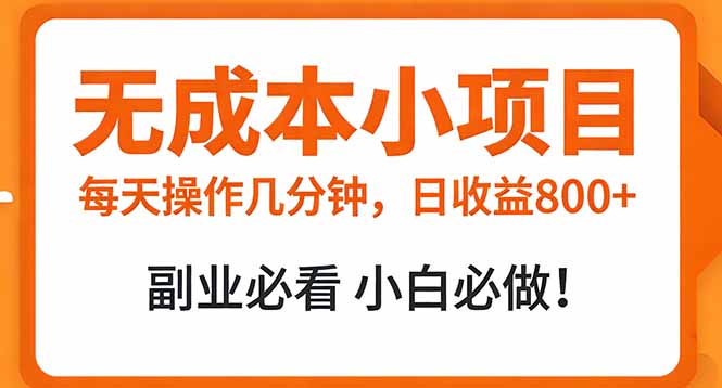 无成本小项目 每天操作几分钟，真实日收益800+ 副业必看 小白必做！-汇课新知资源网