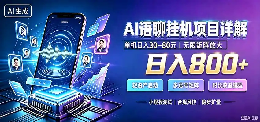 AI语聊挂机，日入800+，适用个人副业，工作室矩阵操作-汇课新知资源网