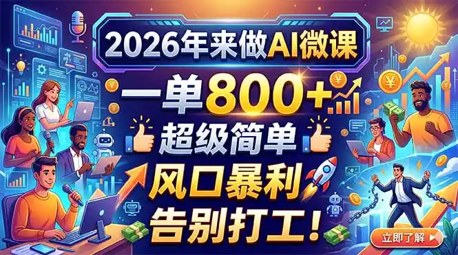 2026年来做AI微课，一单800+，超级简单，风口暴利，告别打工！-汇课新知资源网
