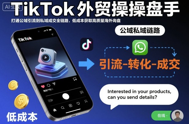 TikTok外贸操盘手,打通公域引流到私域成交全链路,低成本获取高质量海外询盘-汇课新知资源网