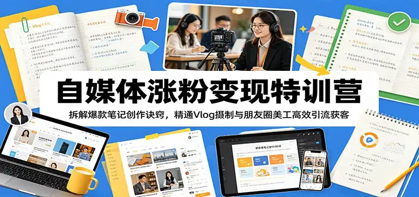 自媒体涨粉变现特训营:拆解爆款笔记创作诀窍,精通Vlog摄制与朋友圈美工高效引流获客-汇课新知资源网