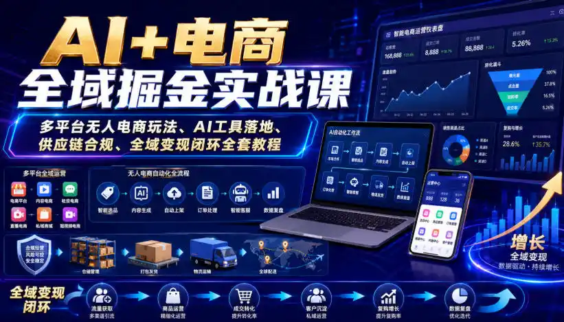AI+电商全域掘金实战课｜多平台无人电商玩法、AI工具落地、供应链合规、全域变现闭环全套教程-汇课新知资源网