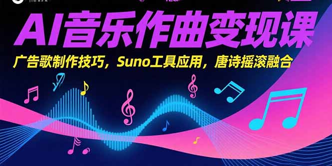 AI音乐作曲变现课，广告歌制作技巧，Suno工具应用，唐诗摇滚融合-汇课新知资源网