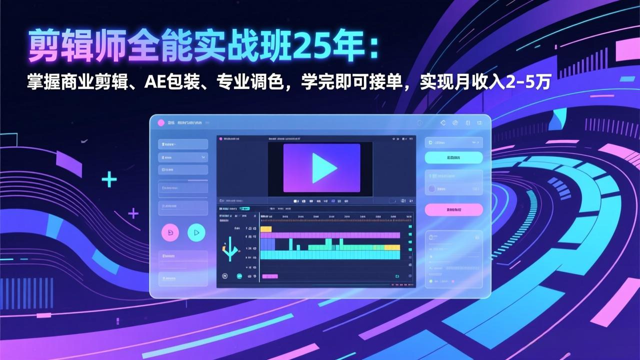 剪辑师全能实战班25年：掌握商业剪辑、AE包装、专业调色，学完即可接单，实现月收入2-5万-汇课新知资源网