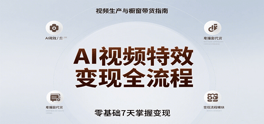 AI视频特效变现全流程，零基础7天掌握视频生产到橱窗带货变现-汇课新知资源网