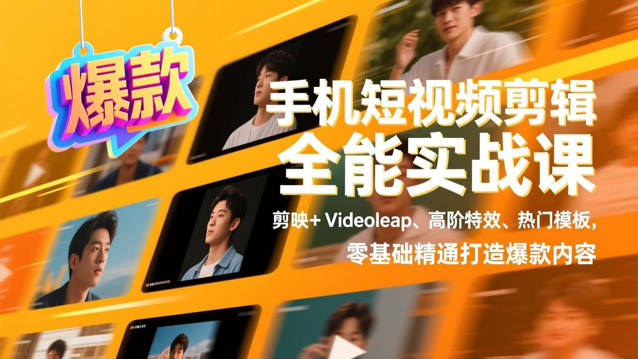 手机短视频剪辑全能实战课,剪映+Videoleap、高阶特效、热门模板,零基础精通打造爆款内容-汇课新知资源网
