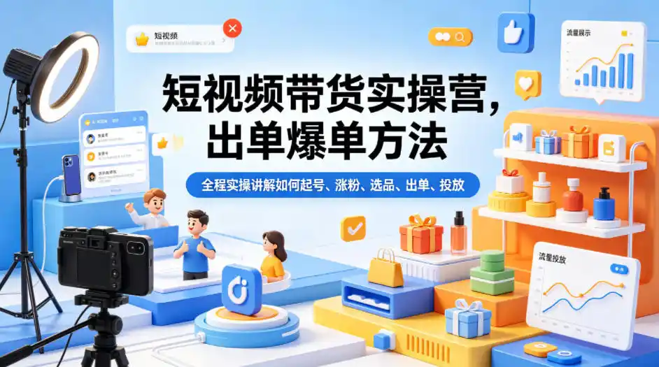 短视频带货实操营,出单爆单方法,全程实操讲解如何起号、涨粉、选品、出单、投放(更新0515)-汇课新知资源网