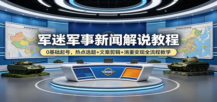 军迷军事新闻解说教程：0基础起号，热点选题+文案剪辑+消重变现全流程教学-汇课新知资源网