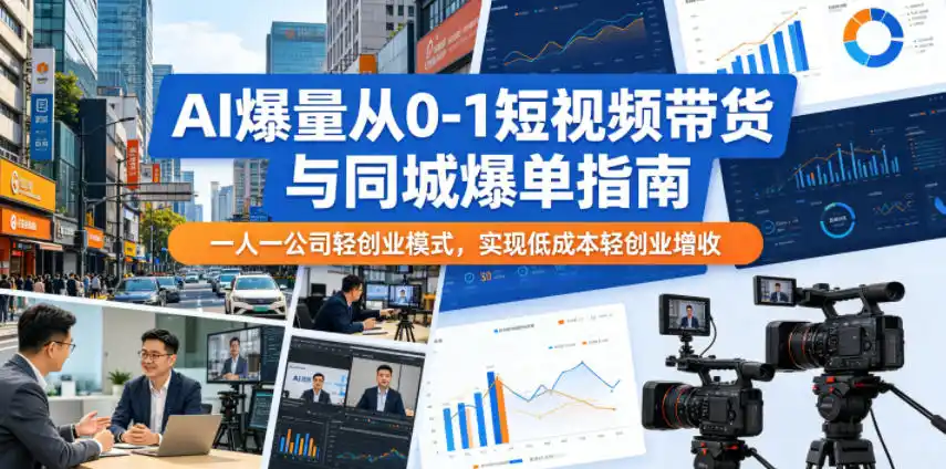 AI爆量从0-1短视频带货与同城爆单指南，一人一公司轻创业模式，实现低成本轻创业增收-汇课新知资源网