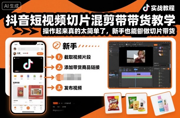 抖音短视频切片混剪带货教学，操作起来真的太简单了，新手也能做切片带货-汇课新知资源网