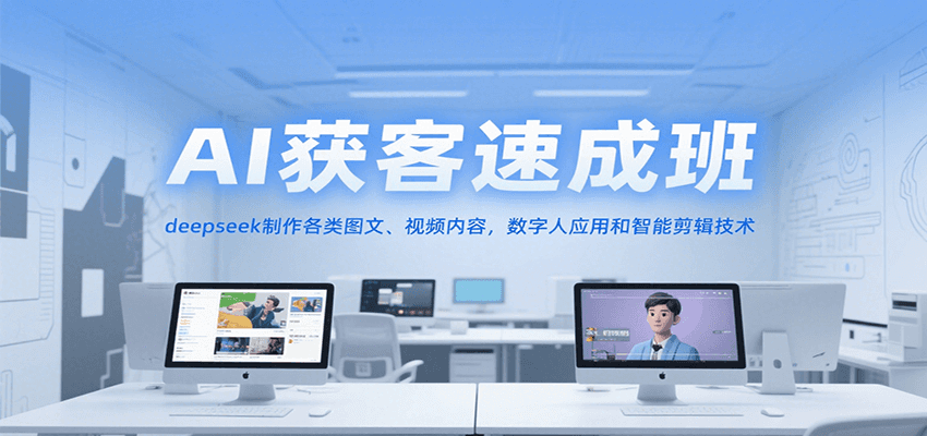 AI获客速成班，deepseek制作各类图文、视频内容，数字人应用和智能剪辑技术-汇课新知资源网