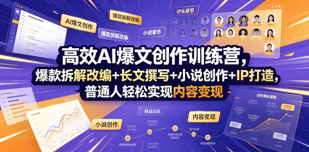 高效AI爆文创作训练营，爆款拆解改编+长文撰写+小说创作+IP打造，普通人轻松实现内容变现-汇课新知资源网