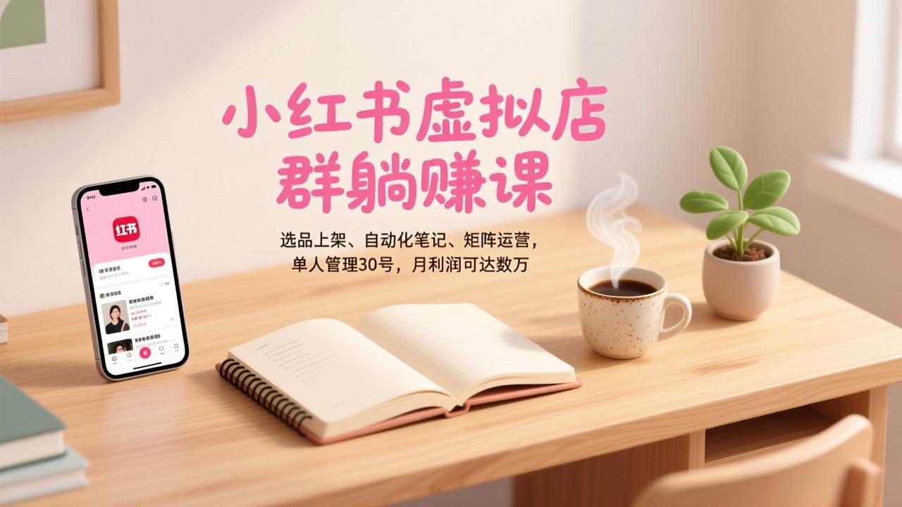 小红书虚拟店群躺赚课,选品上架、自动化笔记、矩阵运营,单人管理30号,月利润可达数万-汇课新知资源网