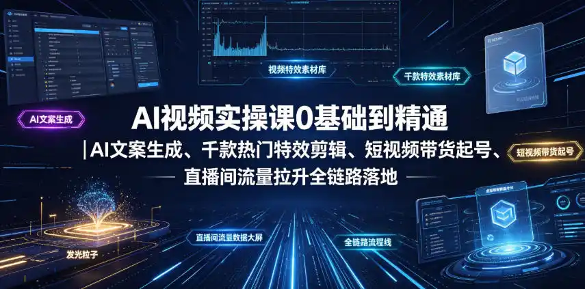 AI视频实操课0基础到精通|AI文案生成、千款热门特效剪辑、短视频带货起号、直播间流量拉升全链路落地-汇课新知资源网