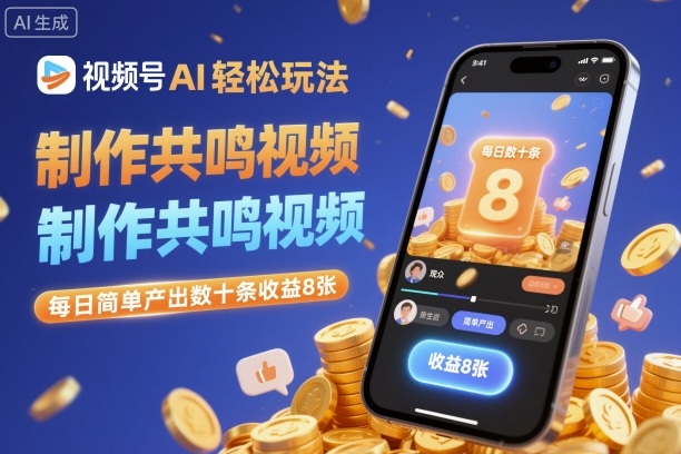 视频号AI轻松玩法，制作共鸣视频，每日简单产出数十条收益8张-汇课新知资源网