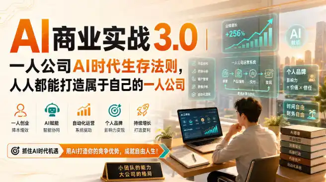 AI商业实战3.0|一人公司AI时代生存法则,人人都能打造属于自己的一人公司-汇课新知资源网