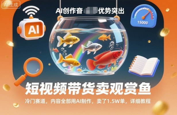短视频带货卖观赏鱼,冷门赛道,内容全部用AI制作,卖了1.5W单,详细教程-汇课新知资源网
