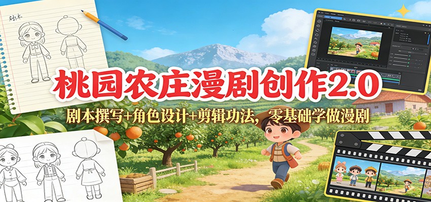 桃园农庄漫剧创作2.0:剧本撰写+角色设计+剪辑功法,零基础学做漫剧-汇课新知资源网