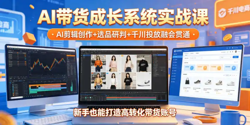 AI带货成长系统实战课，AI剪辑创作+选品研判+千川投放融会贯通，新手也能打造高转化带货账号(更新2026年)-汇课新知资源网