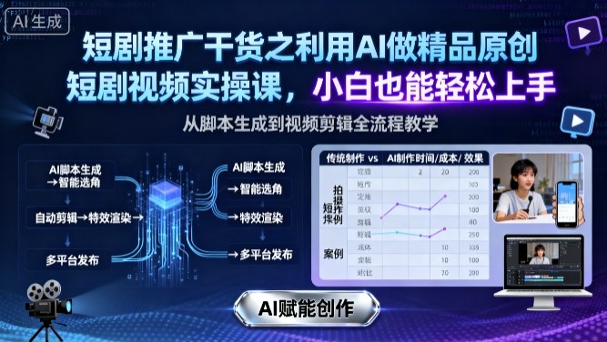短剧推广干货之利用AI做精品原创短剧视频实操课，小白也能轻松上手-汇课新知资源网