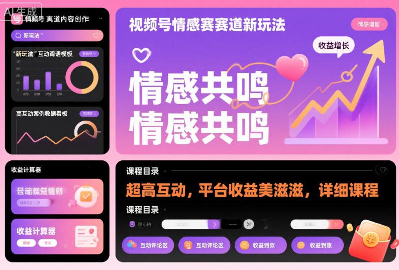 视频号情感赛道新玩法,超高互动,平台收益美滋滋,详细课程-汇课新知资源网