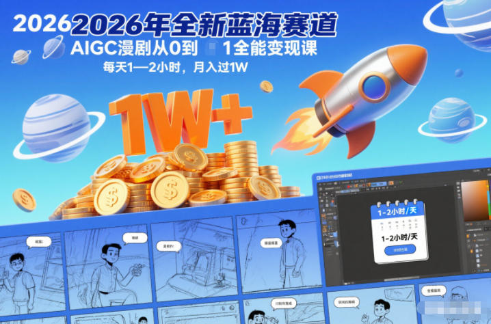 2026年全新蓝海赛道AIGC漫剧从0到1全能变现课，每天1—2小时，月入过1W-汇课新知资源网