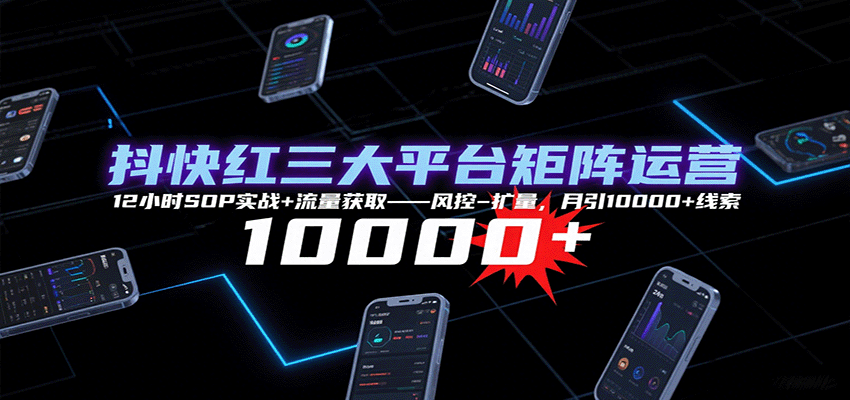抖快红三大平台矩阵运营，12小时SOP实战+流量获取-风控-扩量，月引10000+线索-汇课新知资源网