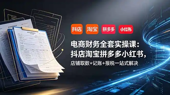 电商财务全套实操课:抖店淘宝拼多多小红书,店铺取数+记账+报税一站式解决-汇课新知资源网