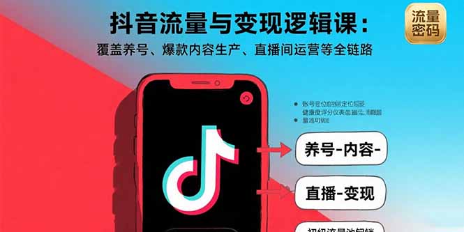 抖音流量与变现逻辑课：覆盖养号、爆款内容生产、直播间运营等全链路-汇课新知资源网