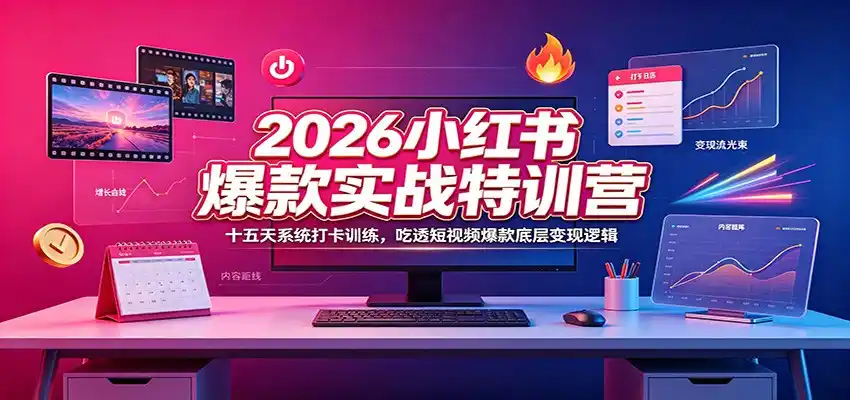2026小红书爆款实战特训营:十五天系统打卡训练,吃透短视频爆款底层变现逻辑-汇课新知资源网
